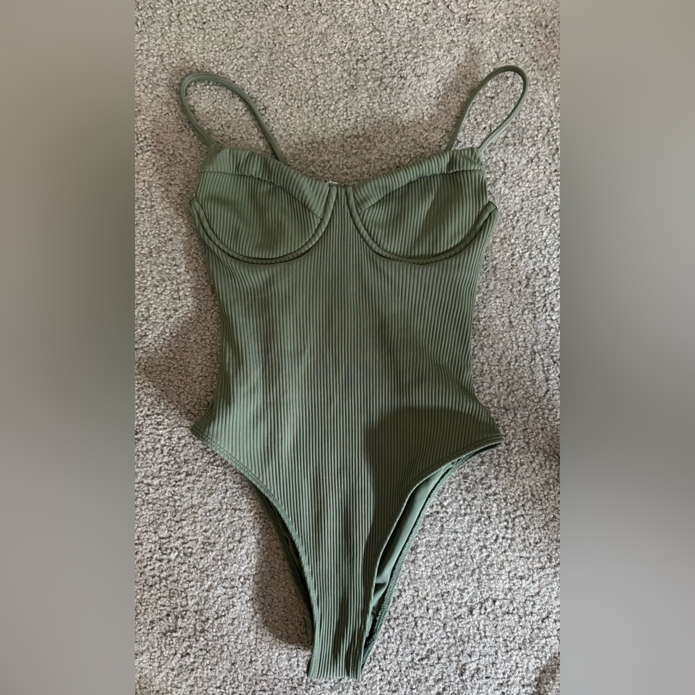 PacSun Olive Green Ribbed One-Piece Swimsuit